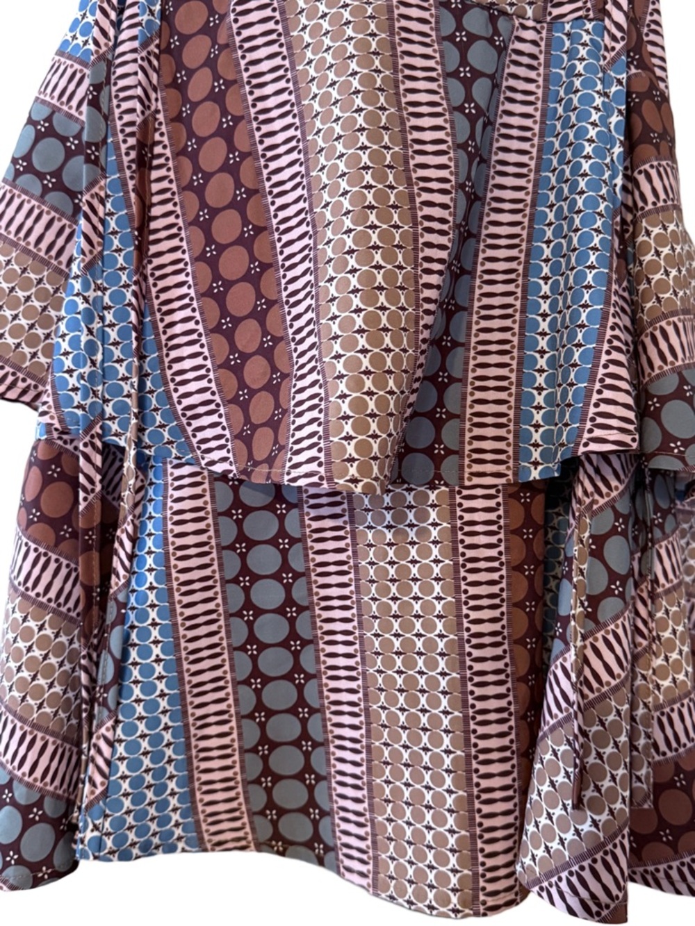 Pin Han Boho Patchwork Ruffle Mini Dress Adjustable Straps & Waist Medium New - Picture 4 of 15